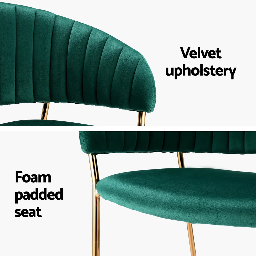 Artiss Dining Chairs Set of 2 Velvet Hollow Armchair Green - Image 5