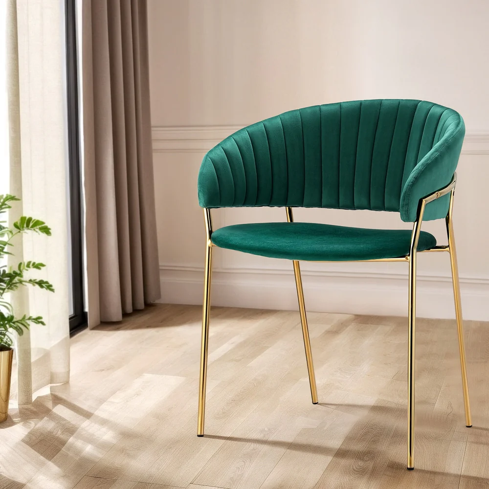 Artiss Dining Chairs Set of 2 Velvet Hollow Armchair Green - Image 7