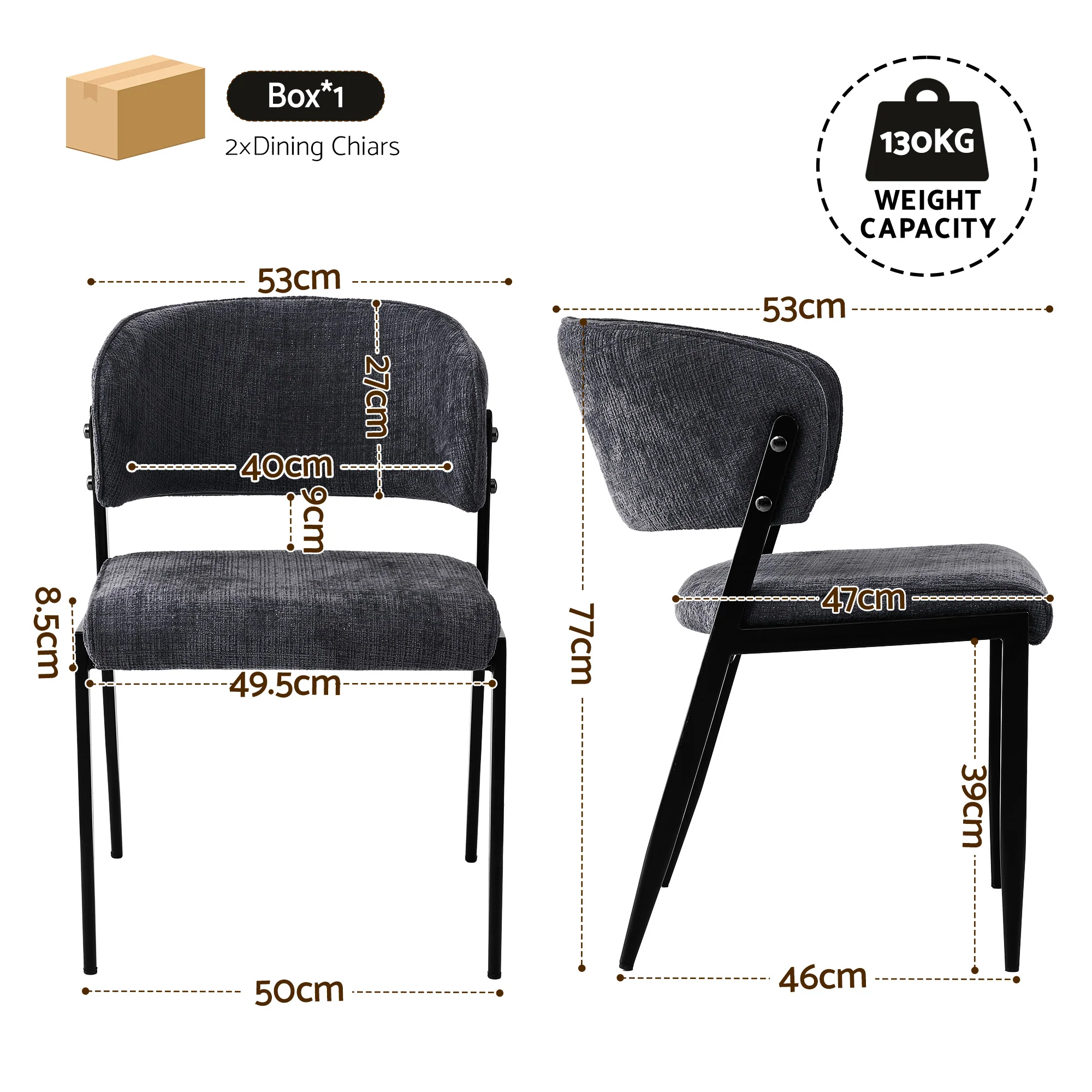 Artiss Dining Chairs Set of 2 Linen Fabric Soft Upholstered Chairs Charcoal - Image 3