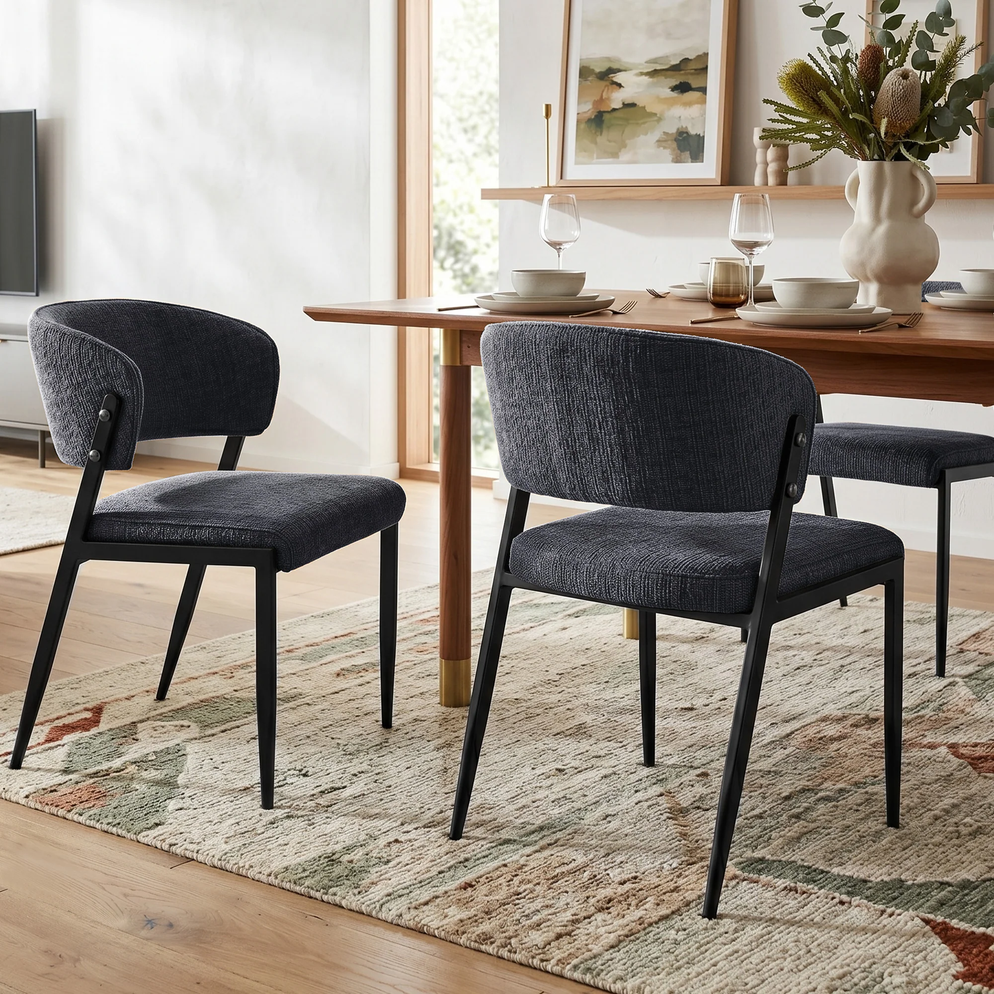 Artiss Dining Chairs Set of 2 Linen Fabric Soft Upholstered Chairs Charcoal - Image 5