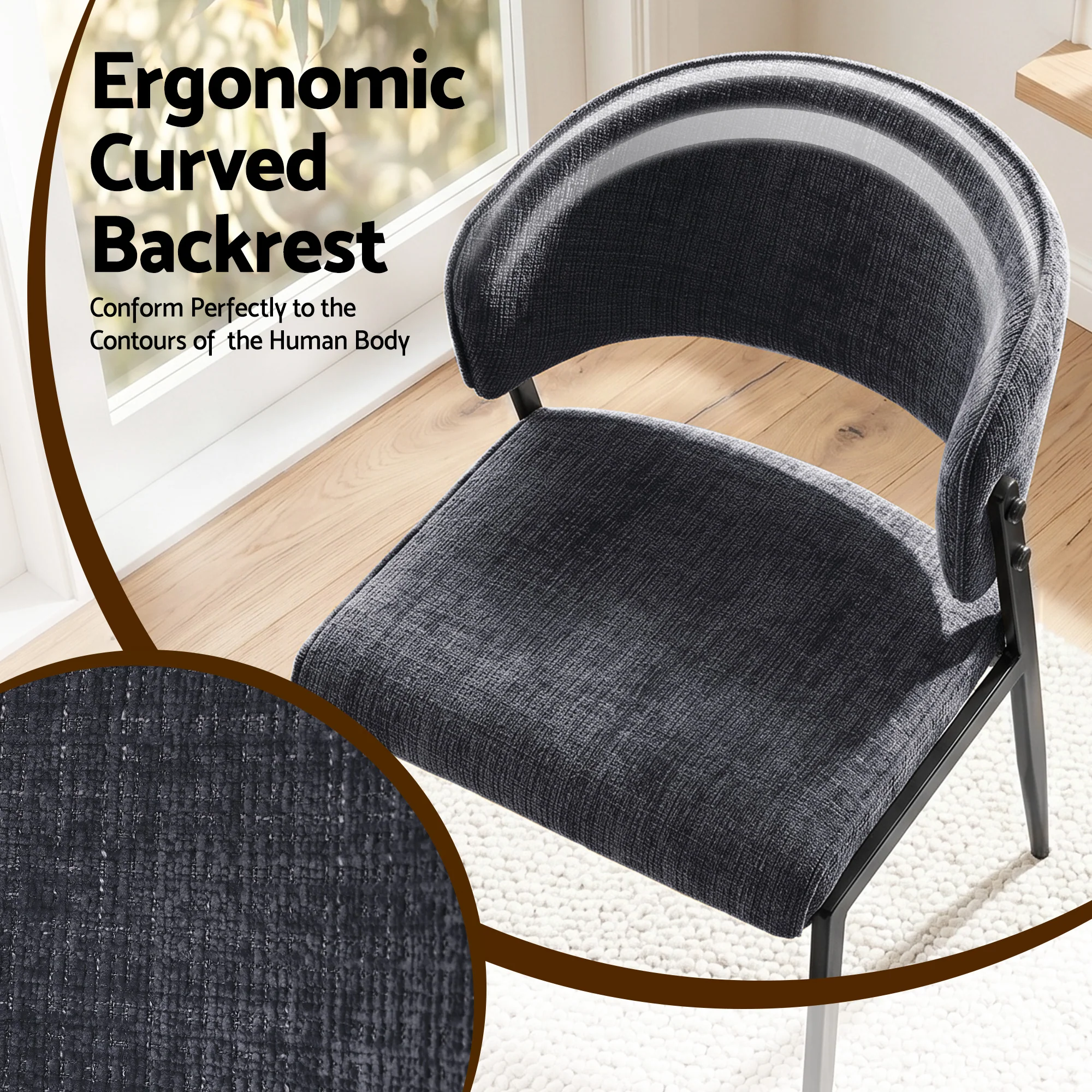 Artiss Dining Chairs Set of 2 Linen Fabric Soft Upholstered Chairs Charcoal - Image 6