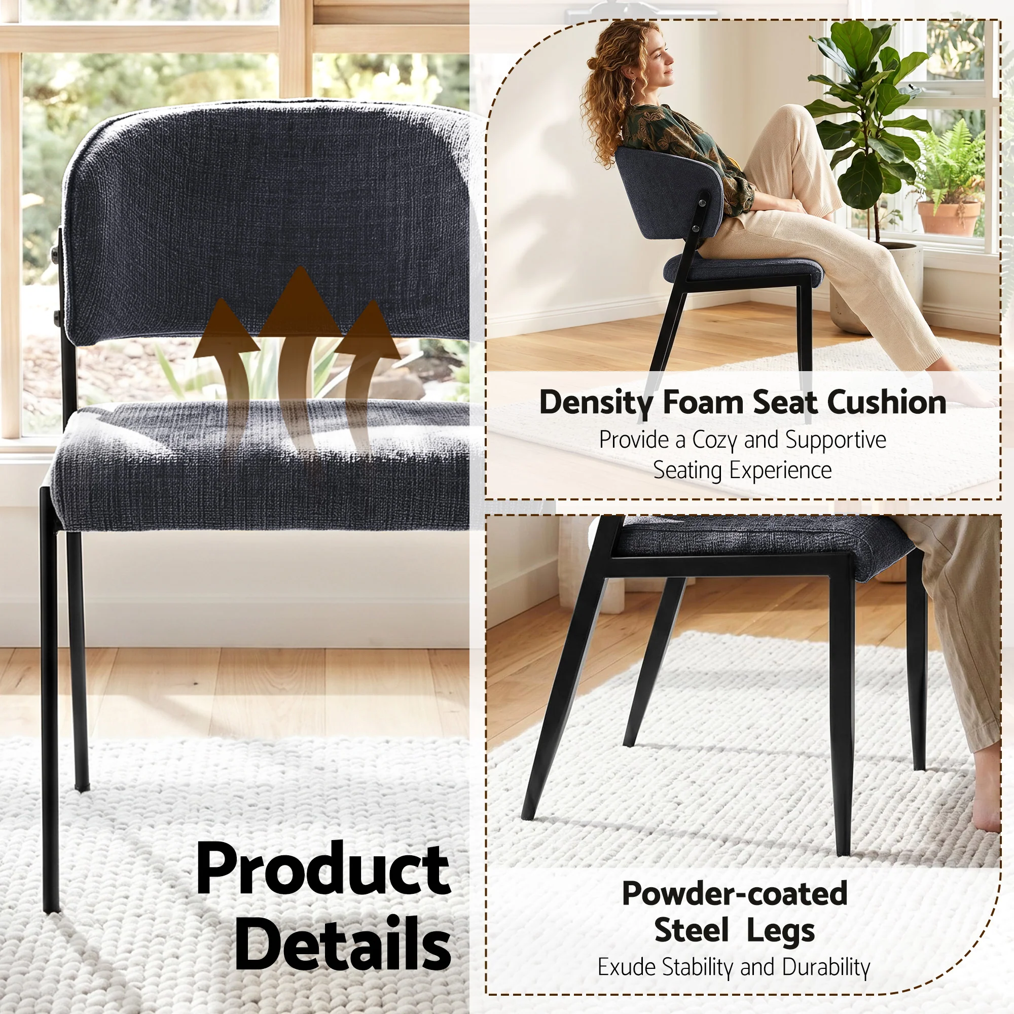 Artiss Dining Chairs Set of 2 Linen Fabric Soft Upholstered Chairs Charcoal - Image 7