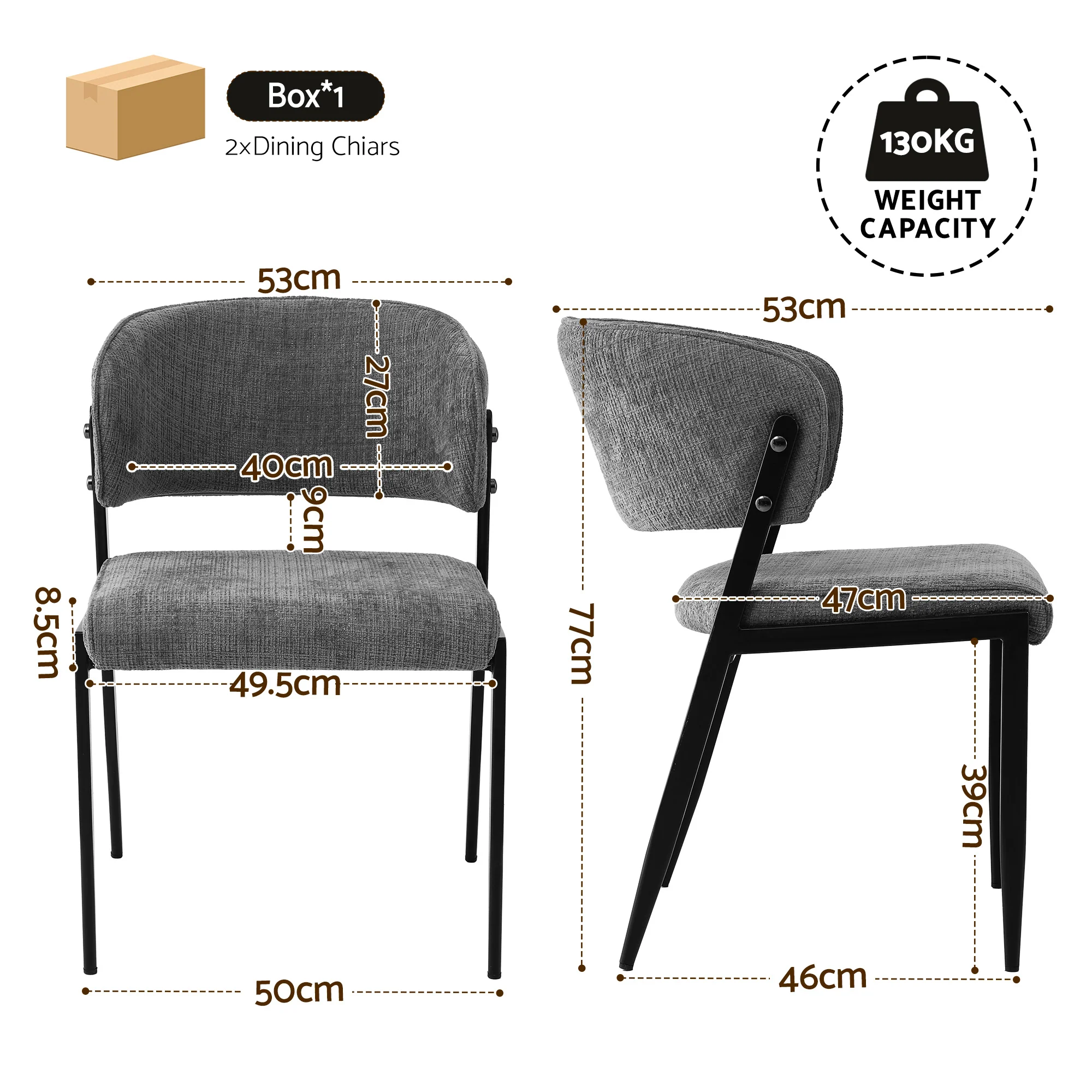Artiss Dining Chairs Set of 2 Linen Fabric Soft Upholstered Chairs Grey - Image 3