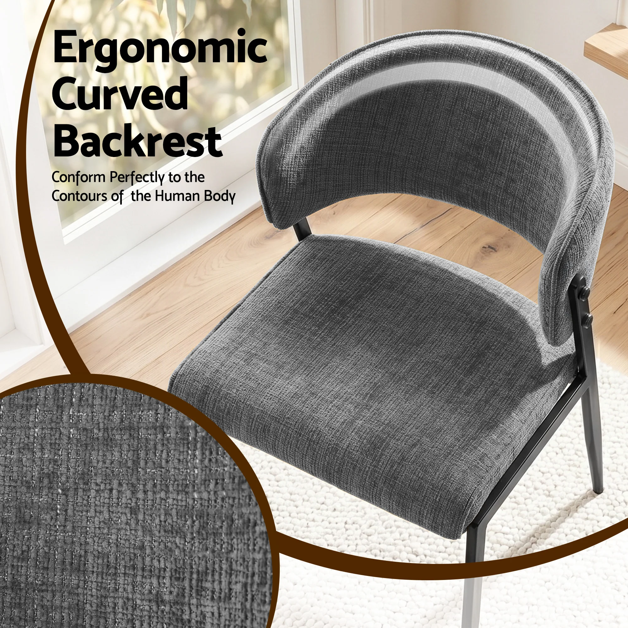 Artiss Dining Chairs Set of 2 Linen Fabric Soft Upholstered Chairs Grey - Image 6