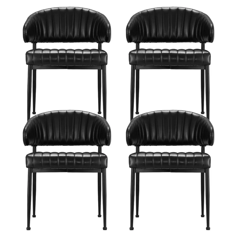 Artiss Dining Chairs Set of 4 Leather Hollow Armchair Black - Image 3