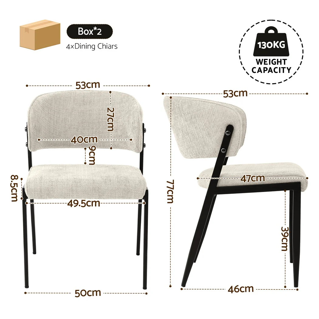 Artiss Dining Chairs Set of 4 Linen Fabric Soft Upholstered Chairs Beige - Image 3