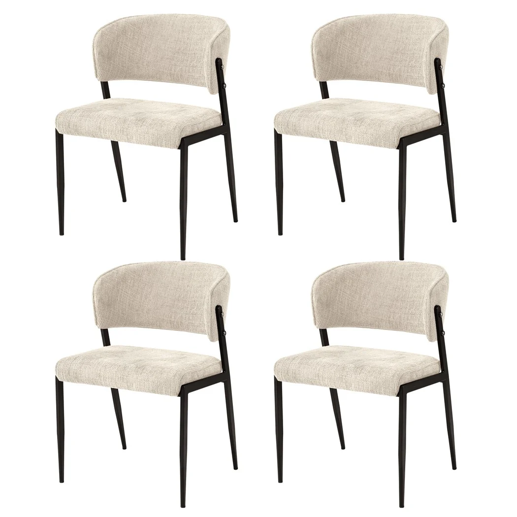 Artiss Dining Chairs Set of 4 Linen Fabric Soft Upholstered Chairs Beige - Image 4
