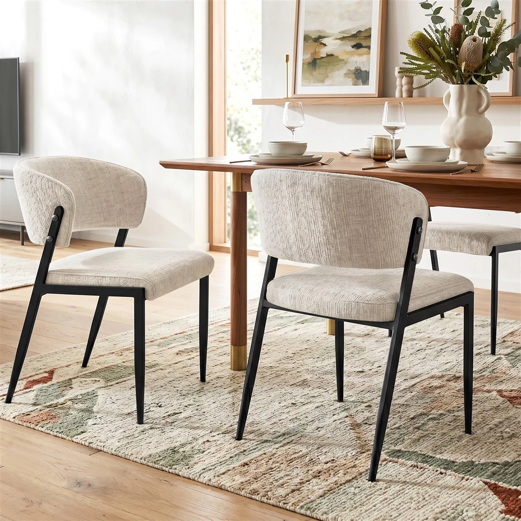 Artiss Dining Chairs Set of 4 Linen Fabric Soft Upholstered Chairs Beige - Image 5