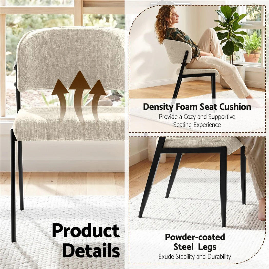 Artiss Dining Chairs Set of 4 Linen Fabric Soft Upholstered Chairs Beige - Image 7