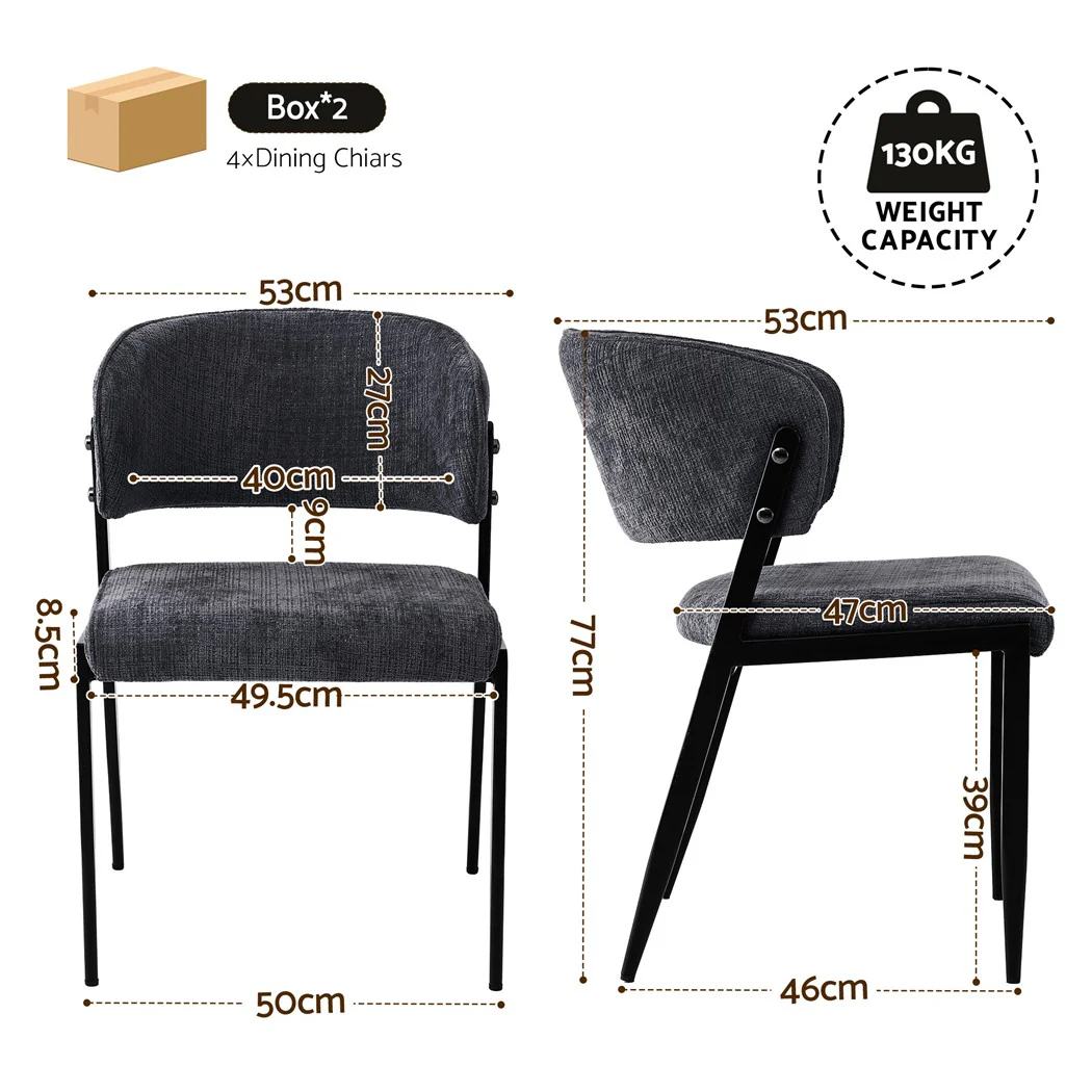 Artiss Dining Chairs Set of 4 Linen Fabric Soft Upholstered Chairs Charcoal - Image 3