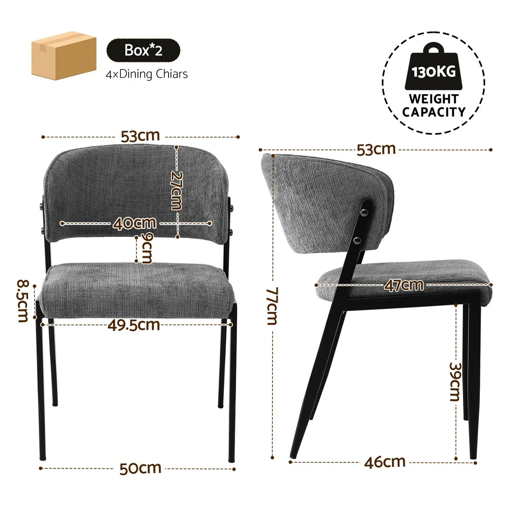 Artiss Dining Chairs Set of 4 Linen Fabric Soft Upholstered Chairs Grey - Image 3