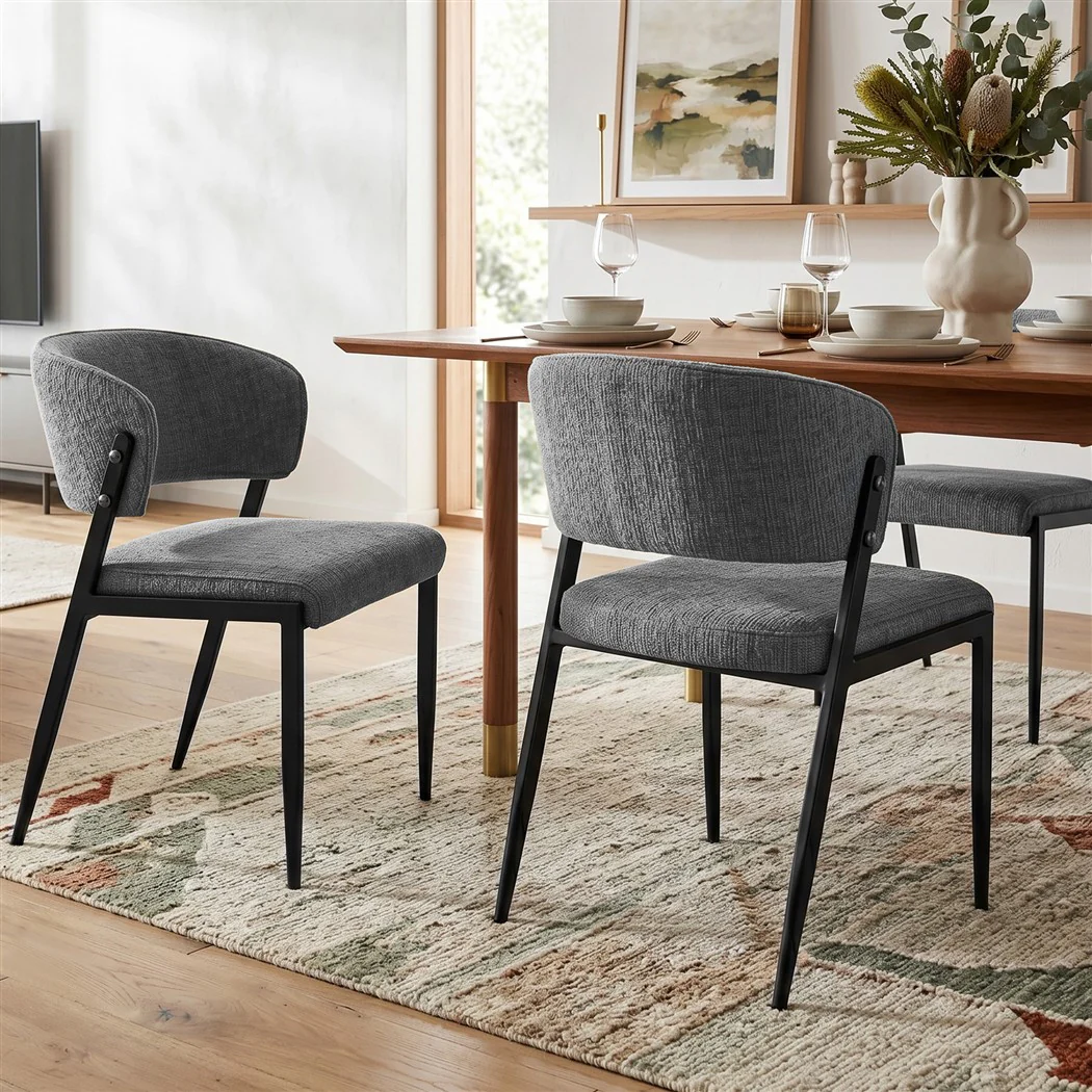Artiss Dining Chairs Set of 4 Linen Fabric Soft Upholstered Chairs Grey - Image 5