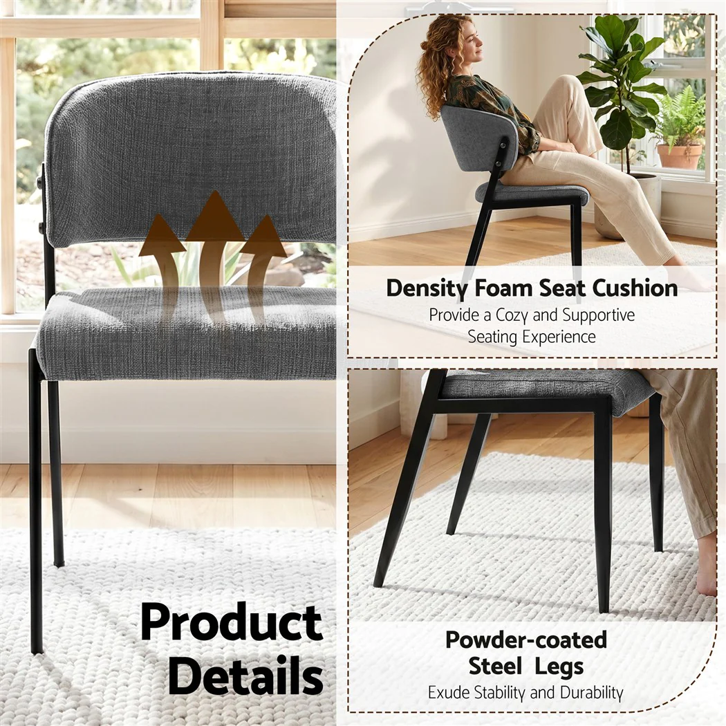 Artiss Dining Chairs Set of 4 Linen Fabric Soft Upholstered Chairs Grey - Image 7