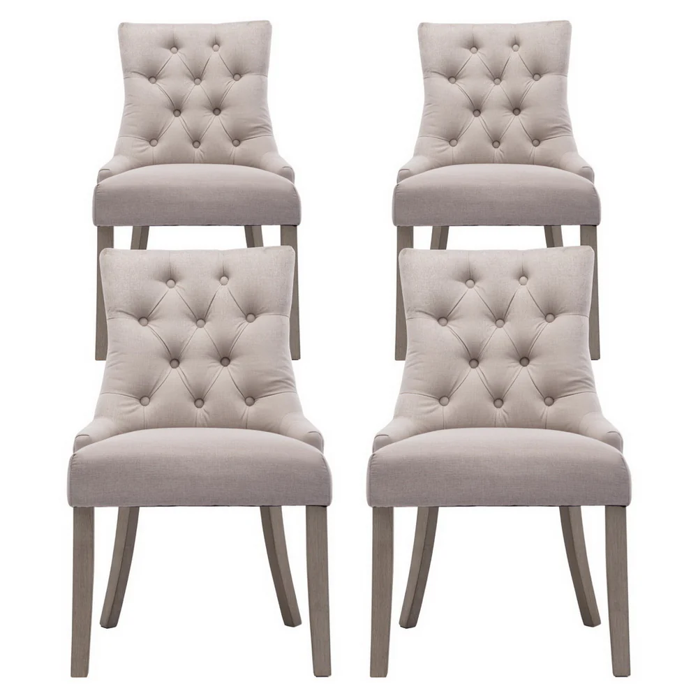 Artiss Dining Chairs Set of 4 Linen French Provincial Beige - Image 3