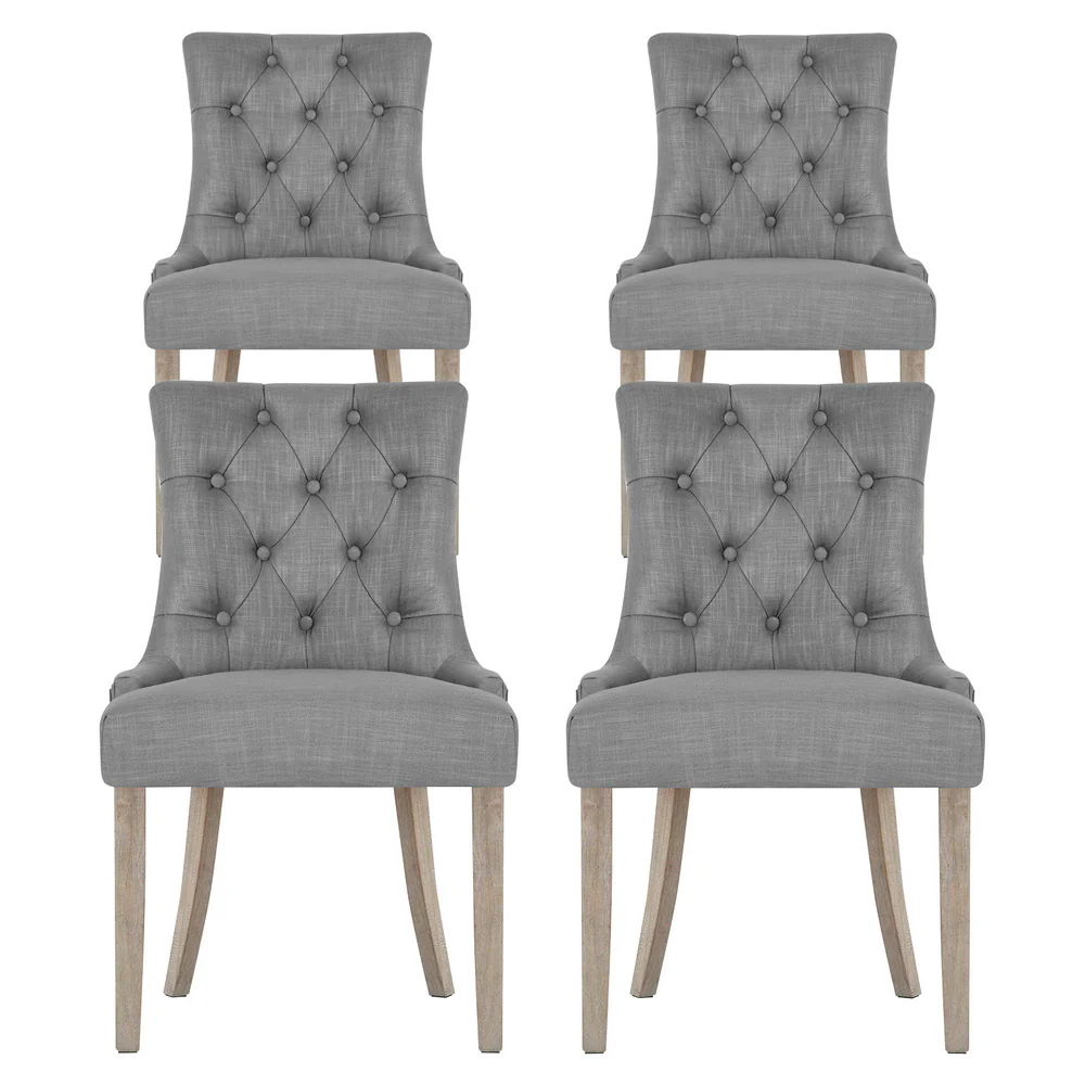 Artiss Dining Chairs Set of 4 Linen French Provincial Grey - Image 3