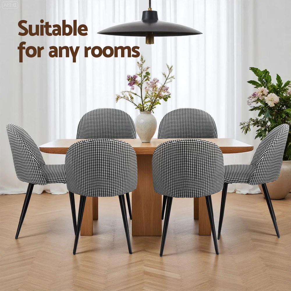 Artiss Dining Chairs Set of 4 Linen Solid Curved Houndstooth - Image 6