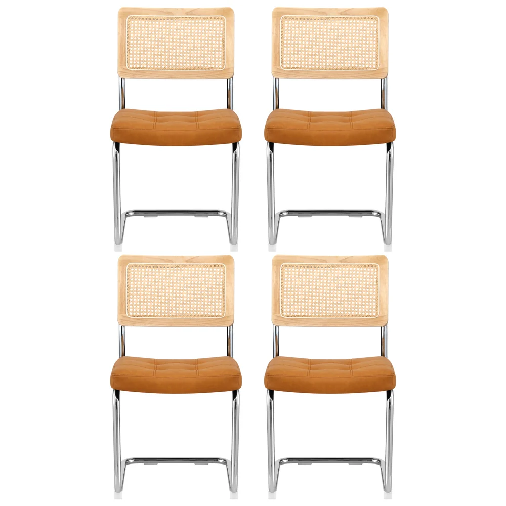 Artiss Dining Chairs Set of 4 PU Leather Rattan Cantilever Brown - Image 3
