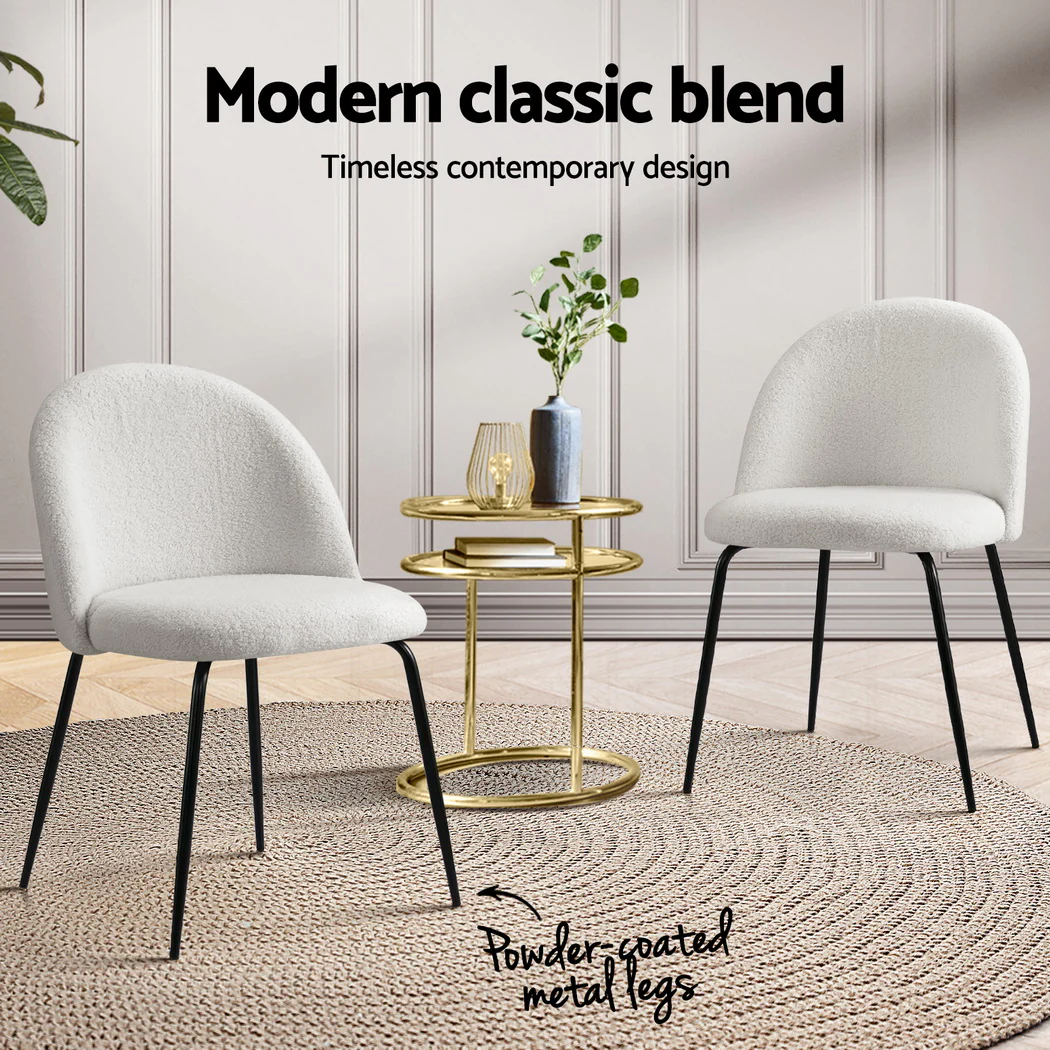 Artiss Dining Chairs Set of 4 Sherpa Boucle White - Image 5