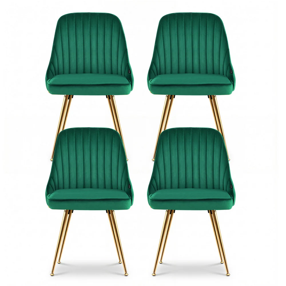 Artiss Dining Chairs Set of 4 Velvet Channel Tufted Green - Image 3