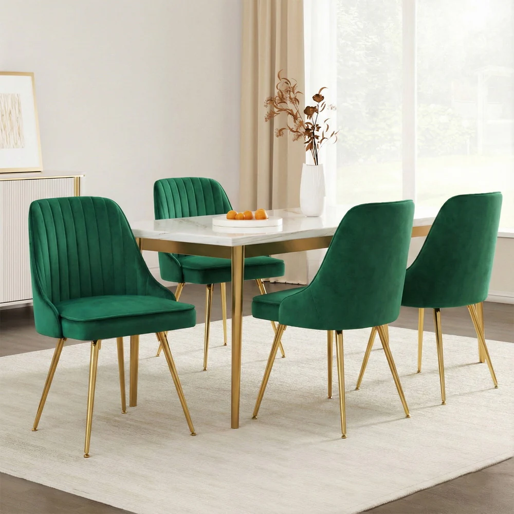 Artiss Dining Chairs Set of 4 Velvet Channel Tufted Green - Image 7