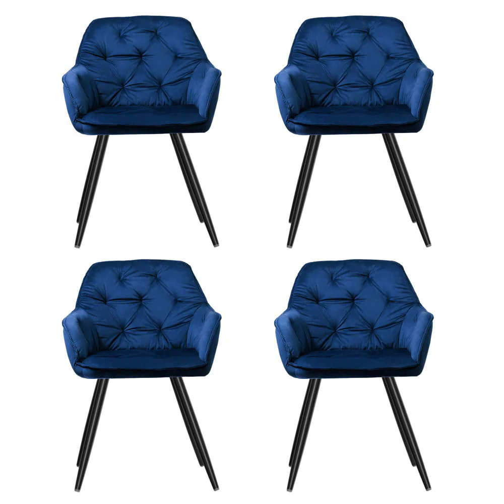 Artiss Dining Chairs Set of 4 Velvet Diamond Tufted Armchair Blue - Image 3