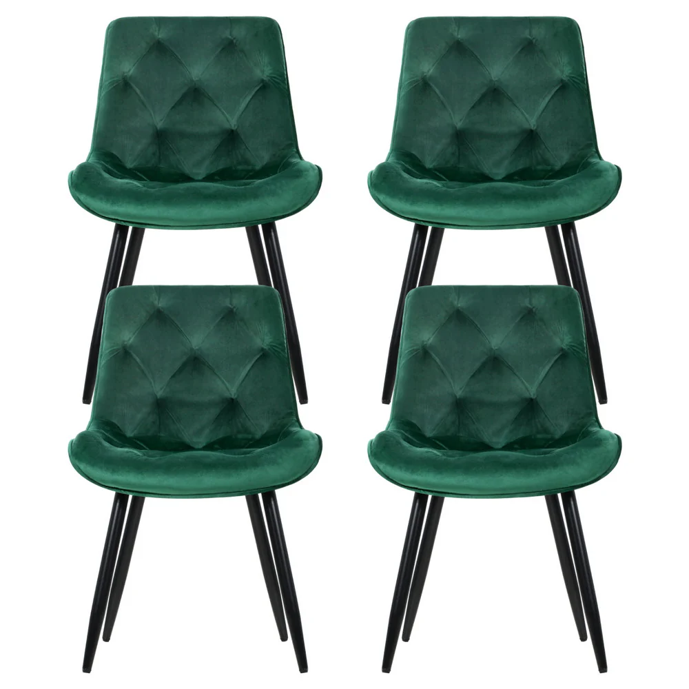 Artiss Dining Chairs Set of 4 Velvet Diamond Tufted Green - Image 3