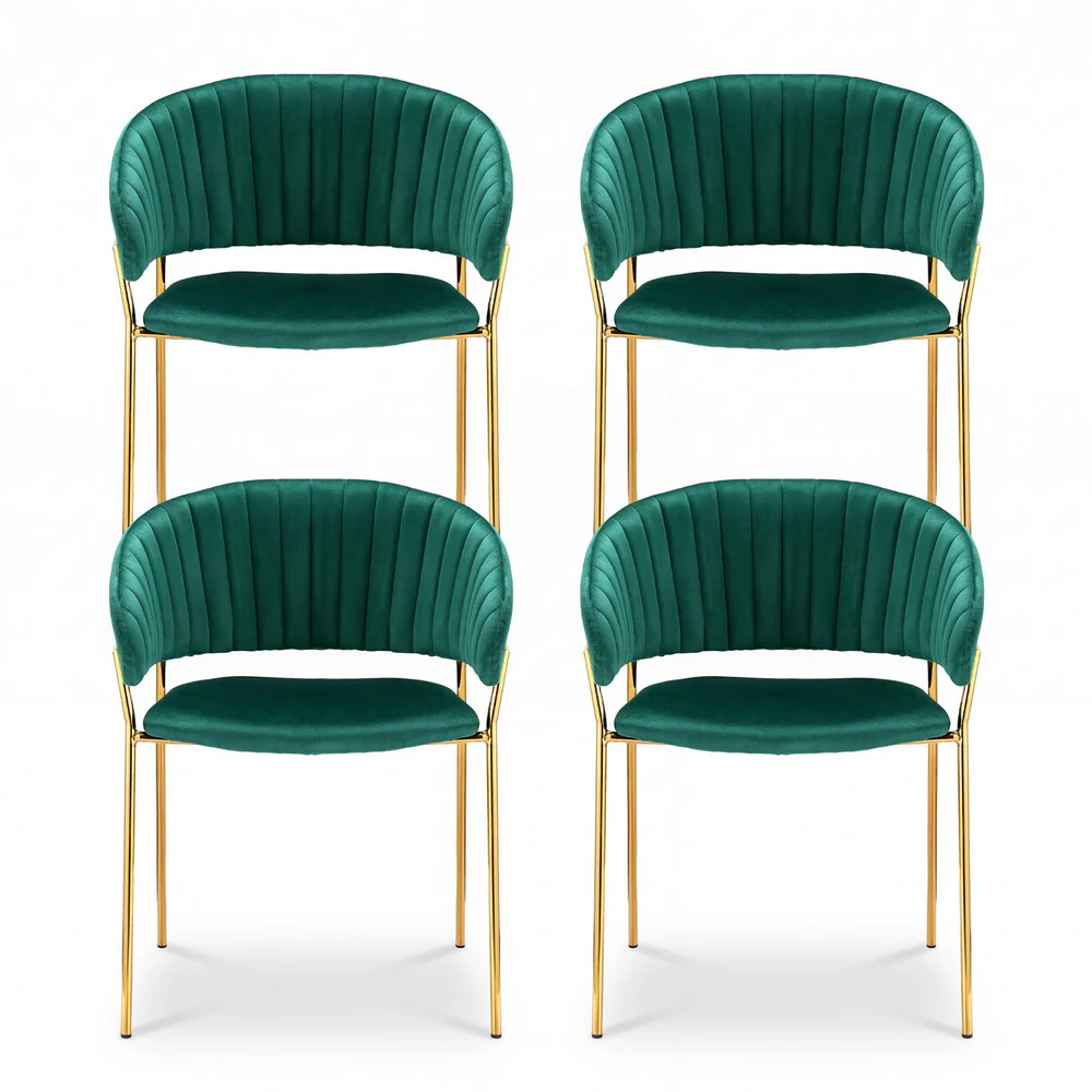 Artiss Dining Chairs Set of 4 Velvet Hollow Armchair Green - Image 3