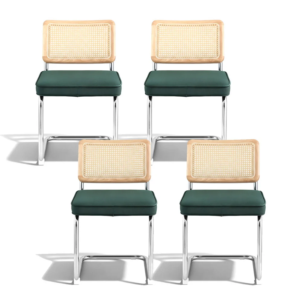 Artiss Dining Chairs Set of 4 Velvet Rattan Cantilever Green - Image 3