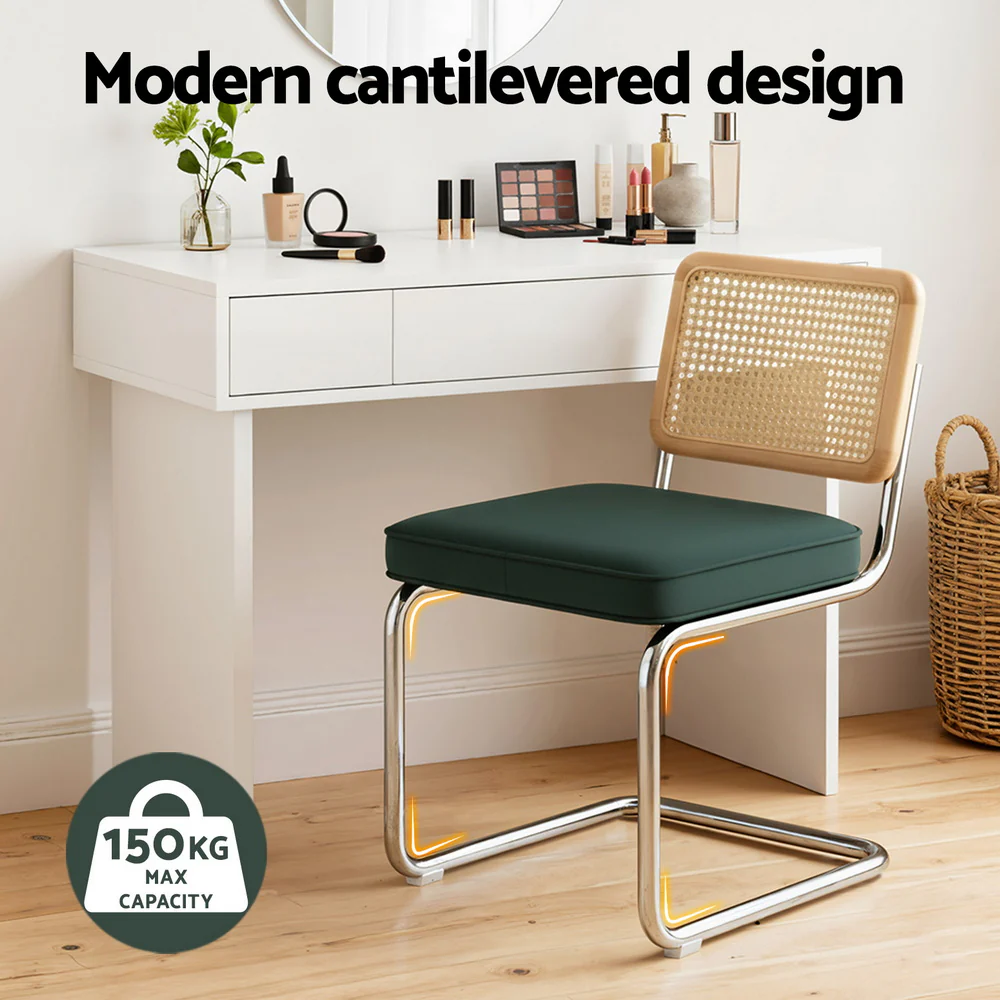 Artiss Dining Chairs Set of 4 Velvet Rattan Cantilever Green - Image 4