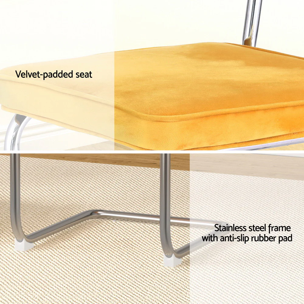 Artiss Dining Chairs Set of 4 Velvet Rattan Cantilever Yellow - Image 6