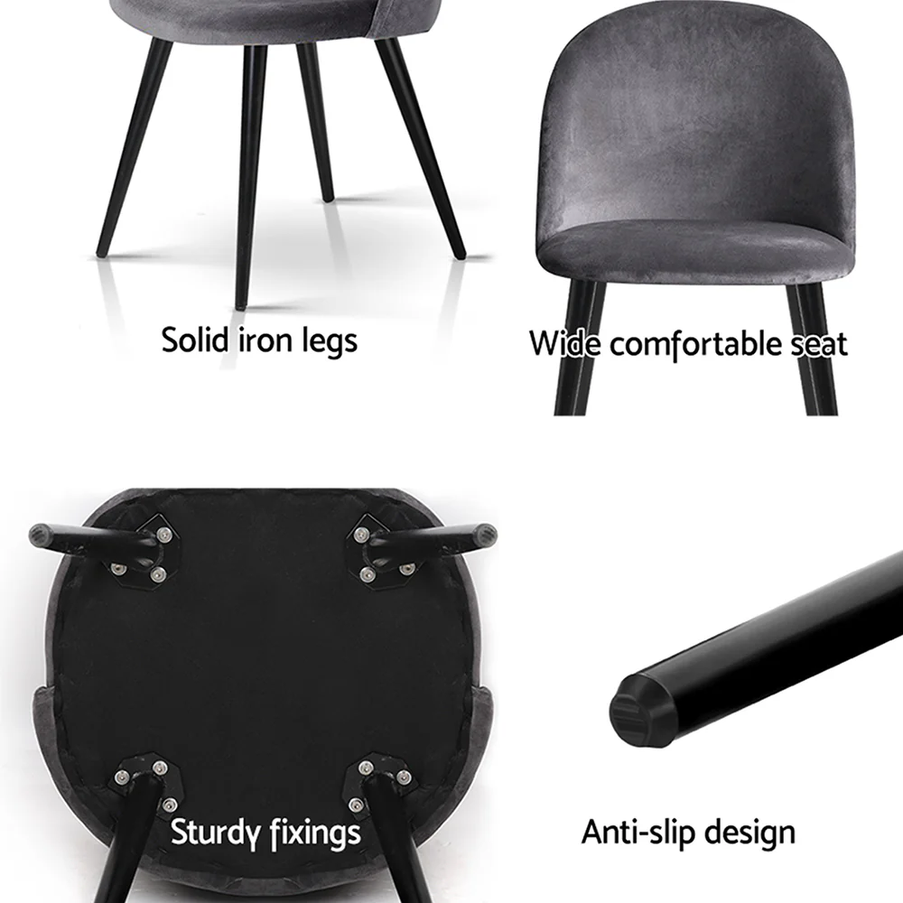 Artiss Dining Chairs Set of 4 Velvet Solid Curved Dark Grey - Image 5