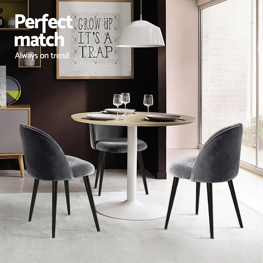 Artiss Dining Chairs Set of 4 Velvet Solid Curved Dark Grey - Image 6