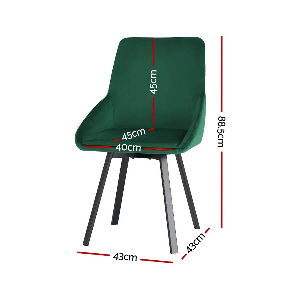 Artiss Dining Chairs Set of 4 Velvet Swivel Base Green - Image 2