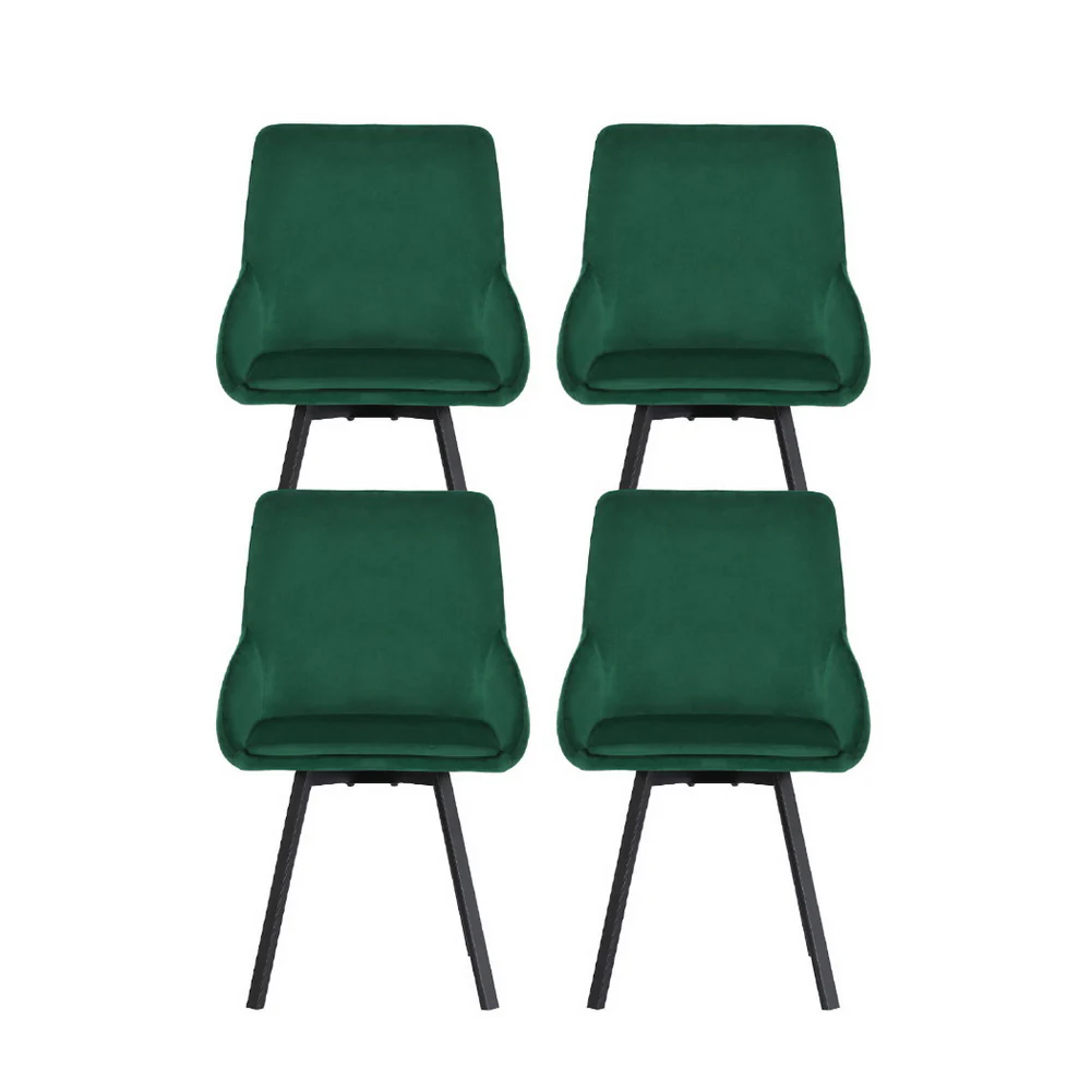 Artiss Dining Chairs Set of 4 Velvet Swivel Base Green - Image 3
