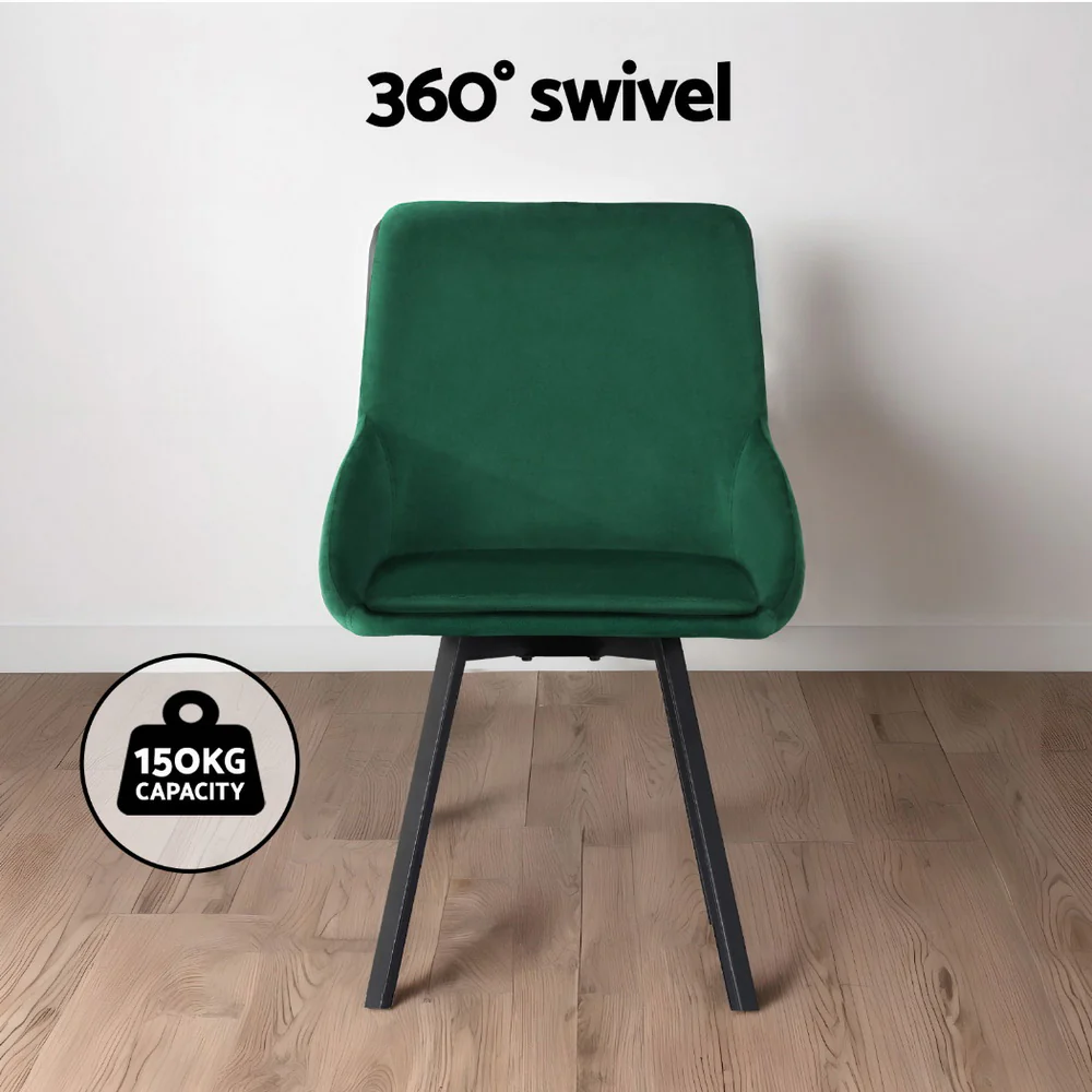 Artiss Dining Chairs Set of 4 Velvet Swivel Base Green - Image 4