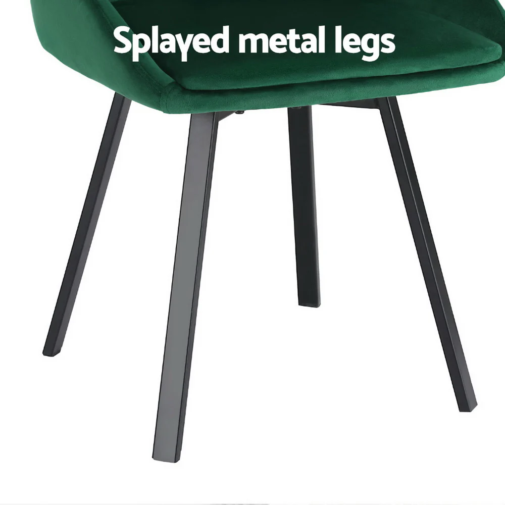 Artiss Dining Chairs Set of 4 Velvet Swivel Base Green - Image 6