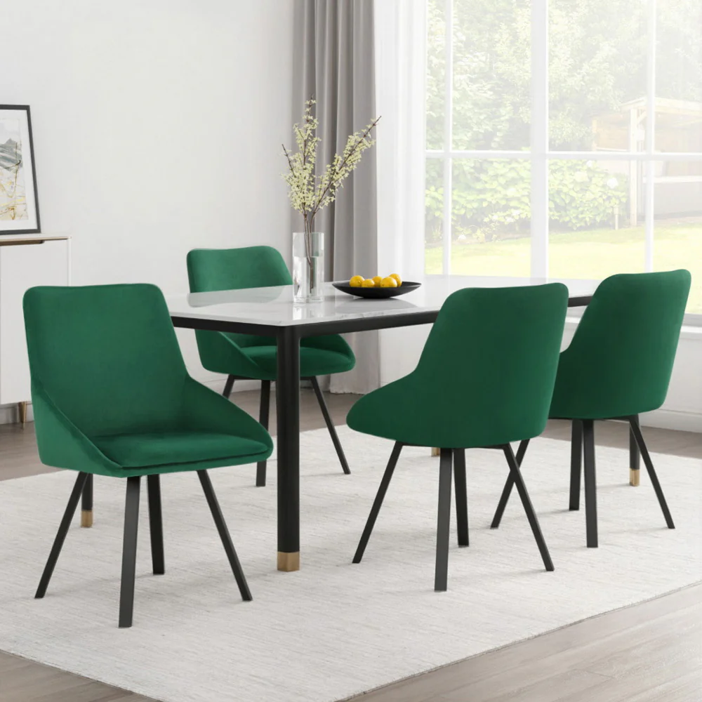 Artiss Dining Chairs Set of 4 Velvet Swivel Base Green - Image 7