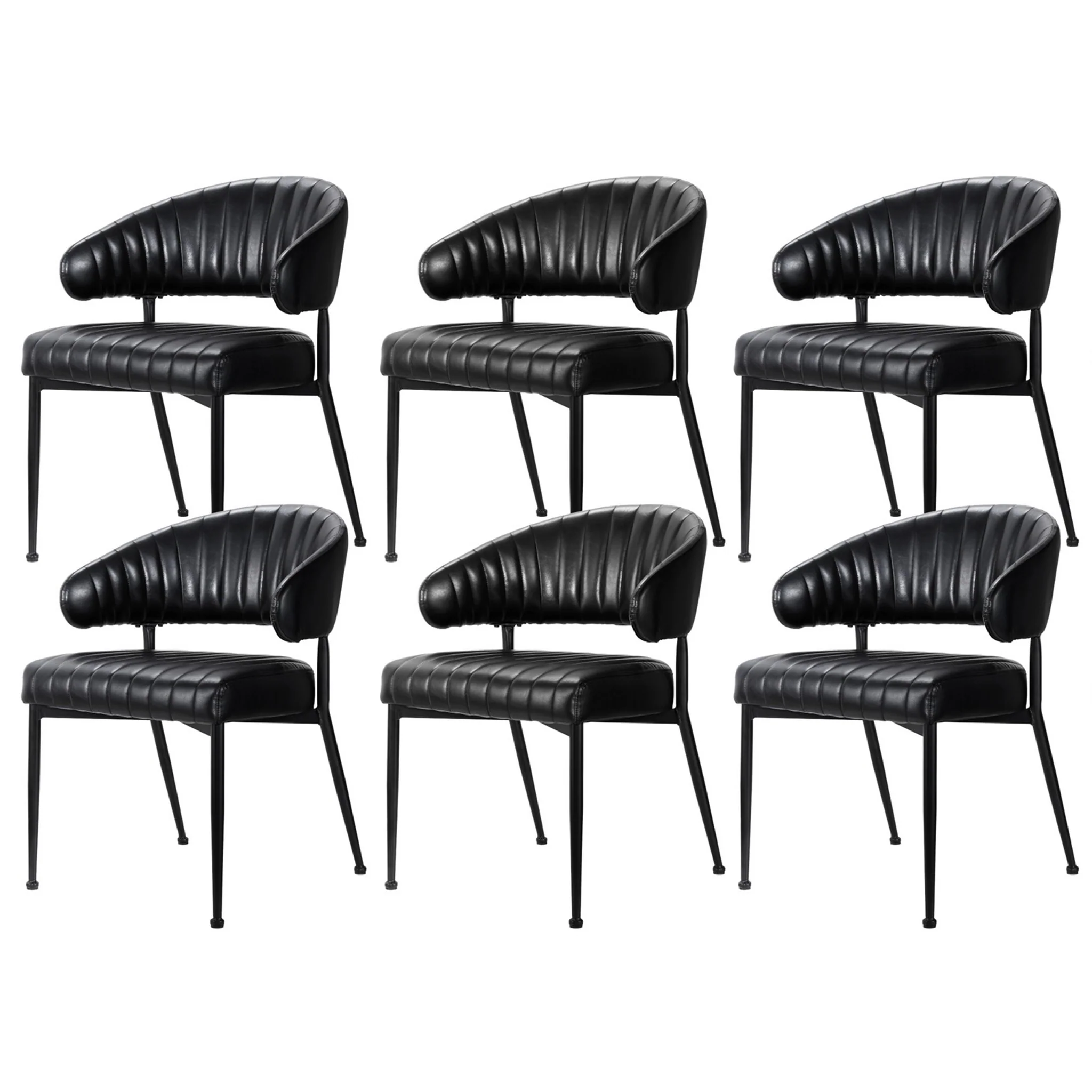 Artiss Dining Chairs Set of 6 Leather Hollow Armchair Black - Image 2
