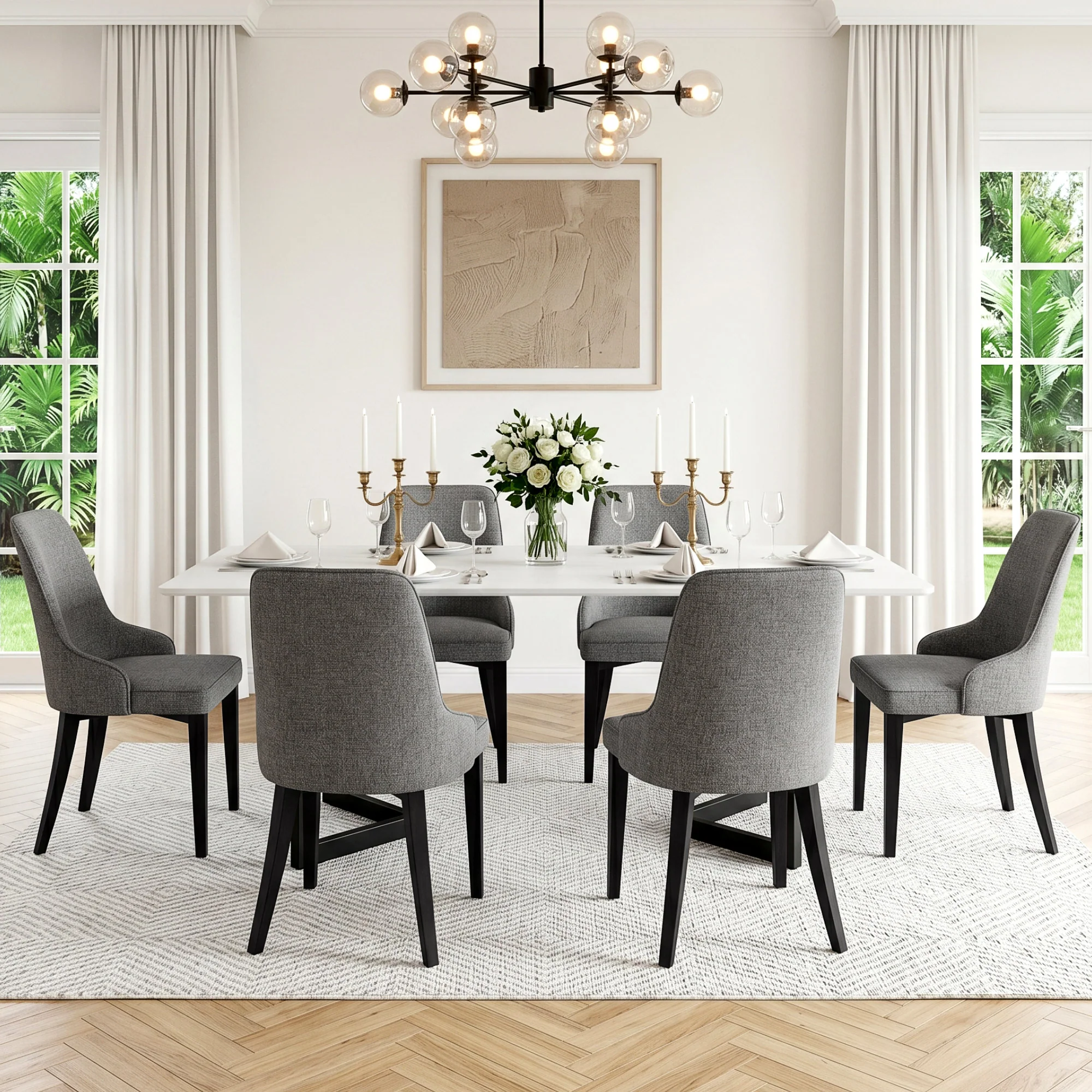 Artiss Dining Chairs Set of 6 Linen Fabric Grey - Image 6