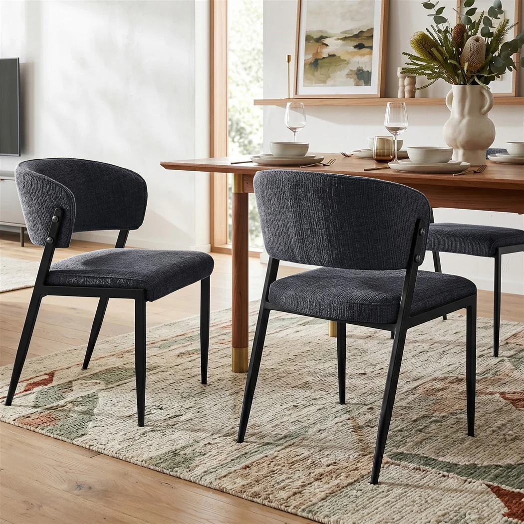 Artiss Dining Chairs Set of 6 Linen Fabric Soft Upholstered Chairs Charcoal - Image 5