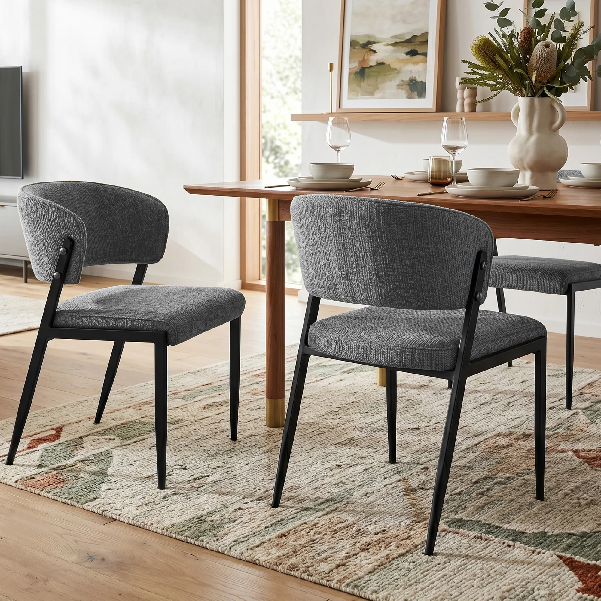 Artiss Dining Chairs Set of 6 Linen Fabric Soft Upholstered Chairs Grey - Image 5