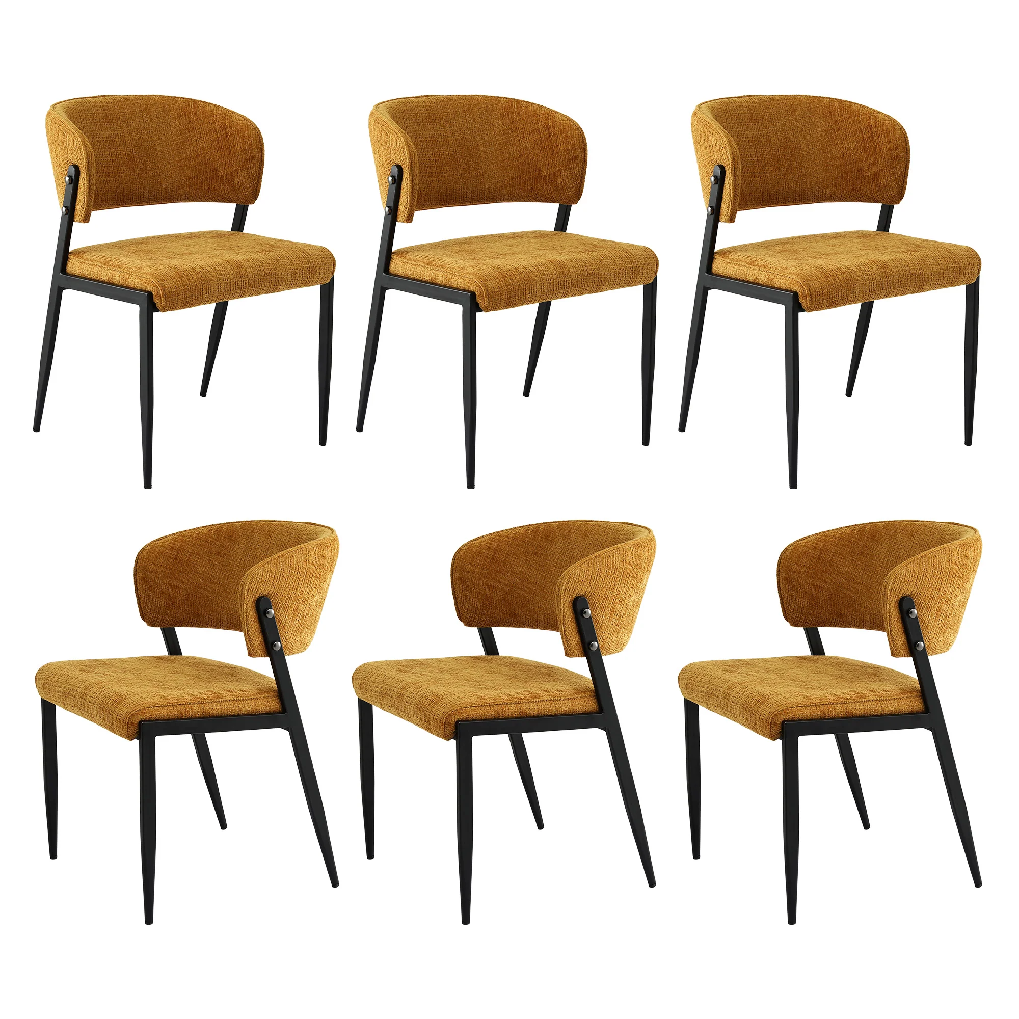 Artiss Dining Chairs Set of 6 Linen Fabric Soft Upholstered Chairs Mustard - Image 2