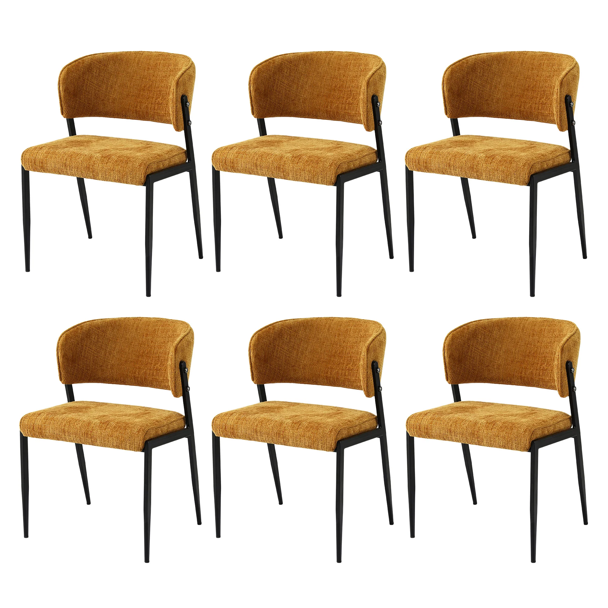 Artiss Dining Chairs Set of 6 Linen Fabric Soft Upholstered Chairs Mustard - Image 4