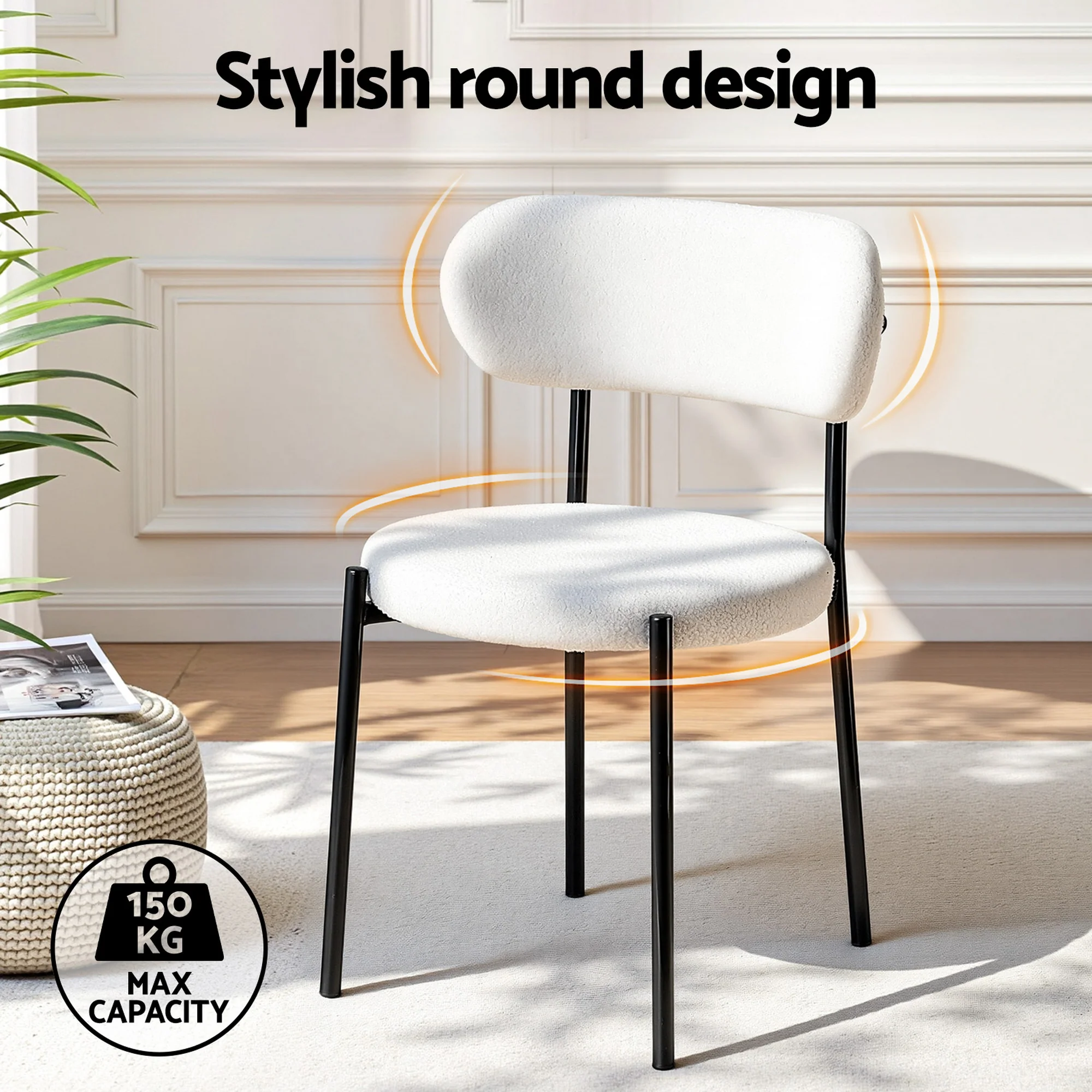 Artiss Dining Chairs Set of 6 Sherpa Boucle White - Image 6