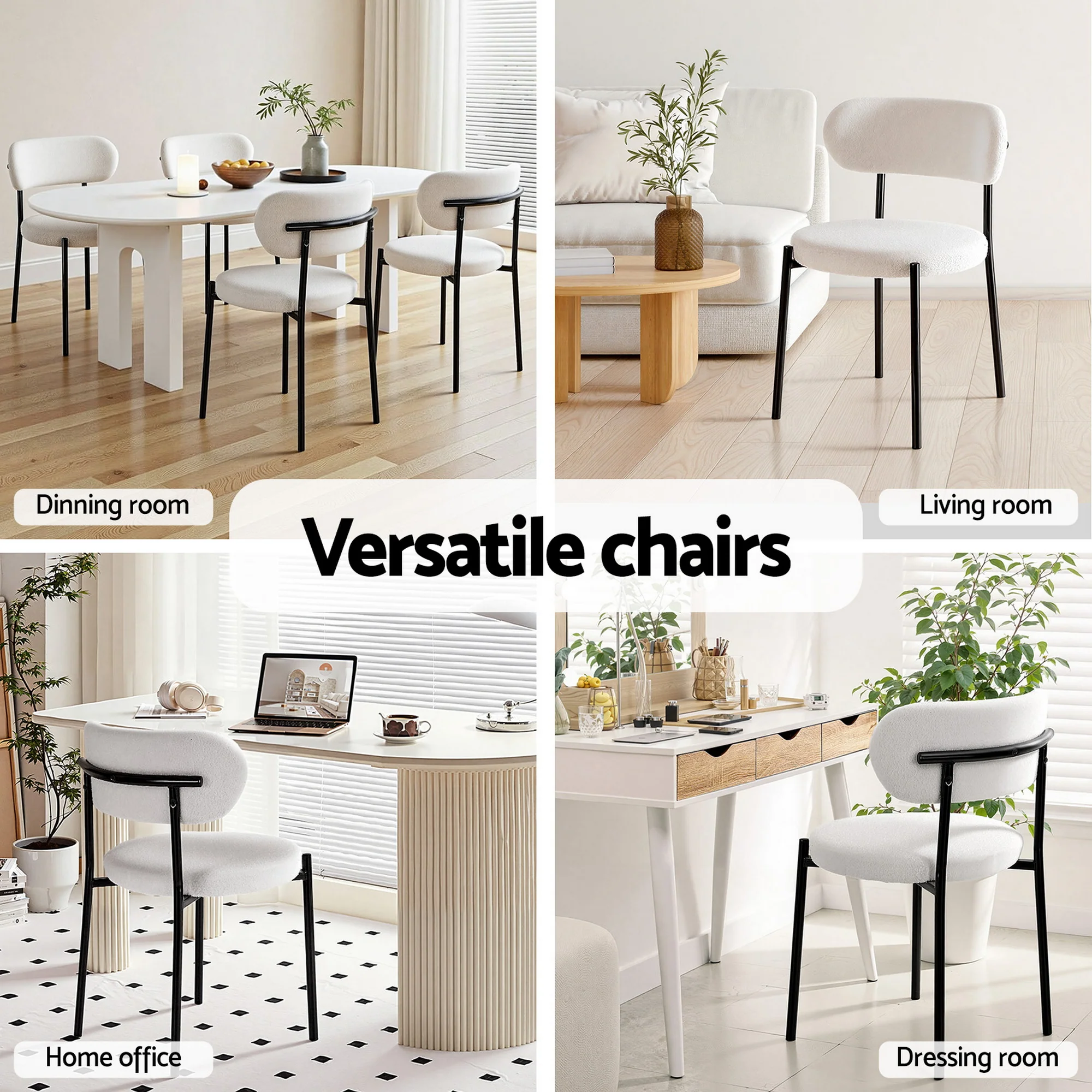 Artiss Dining Chairs Set of 6 Sherpa Boucle White - Image 7