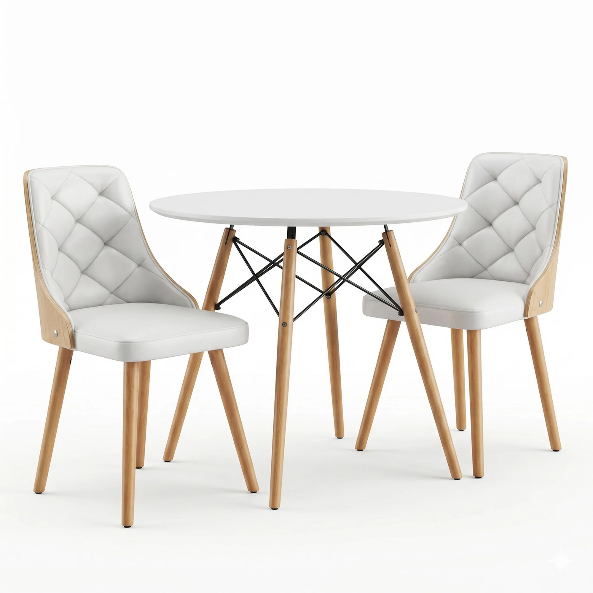 Artiss Dining Table and Chairs Set 3PCS 90cm 2 Seater Round Dining Set for Kitchen, Apartment, Dining Room White - Image 2