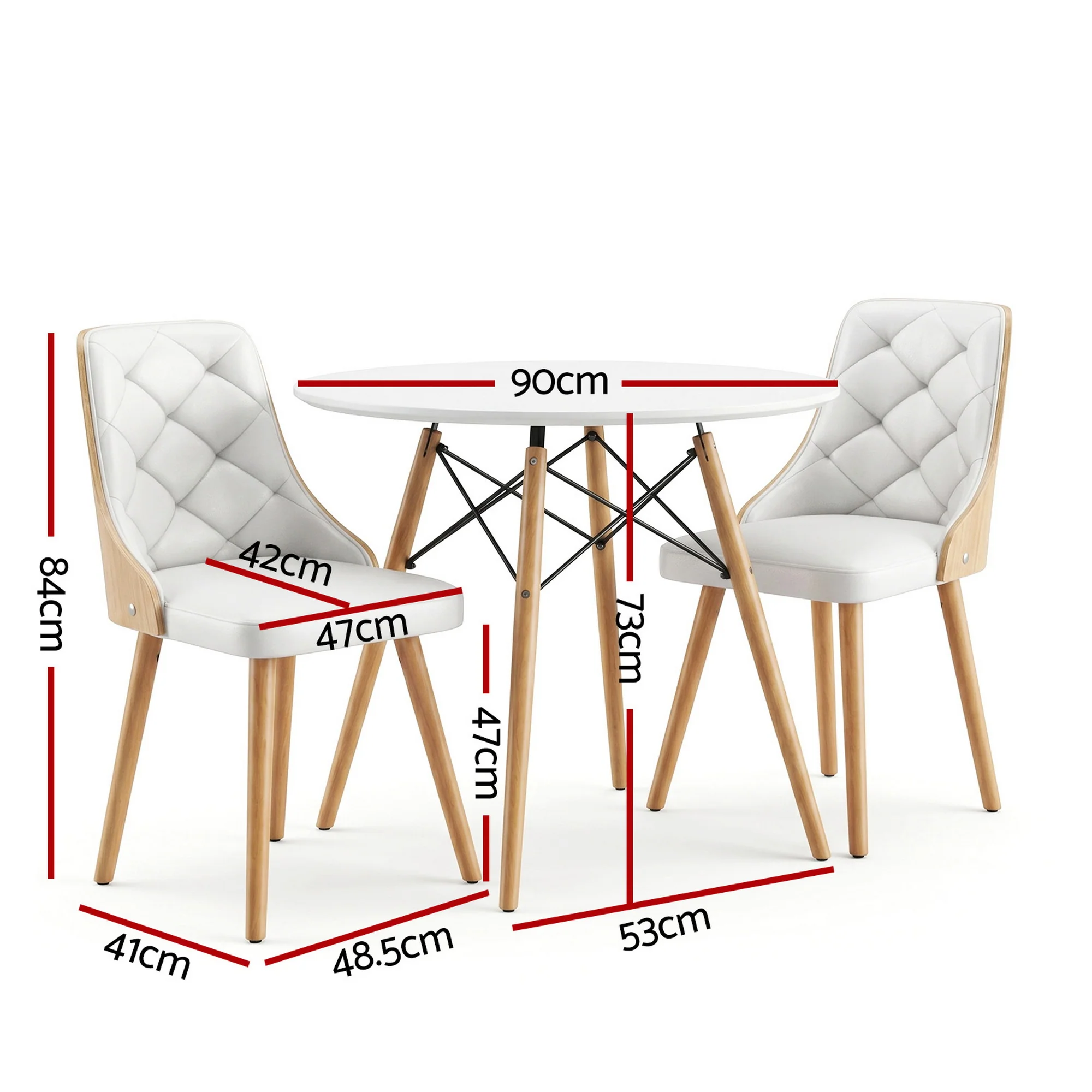 Artiss Dining Table and Chairs Set 3PCS 90cm 2 Seater Round Dining Set for Kitchen, Apartment, Dining Room White - Image 3