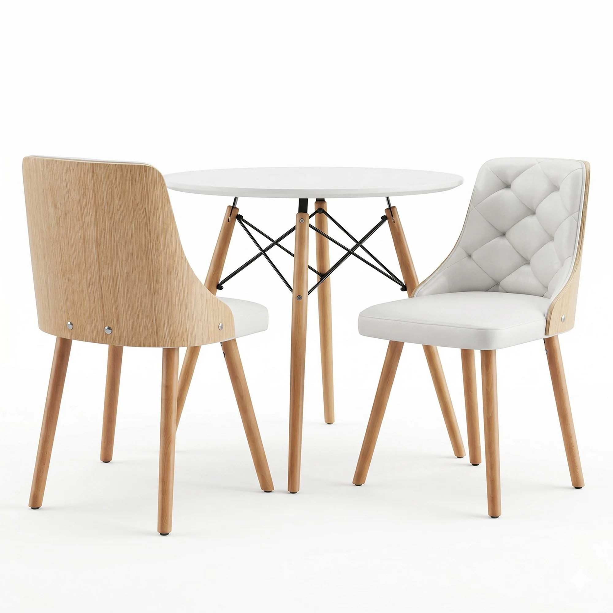 Artiss Dining Table and Chairs Set 3PCS 90cm 2 Seater Round Dining Set for Kitchen, Apartment, Dining Room White - Image 4