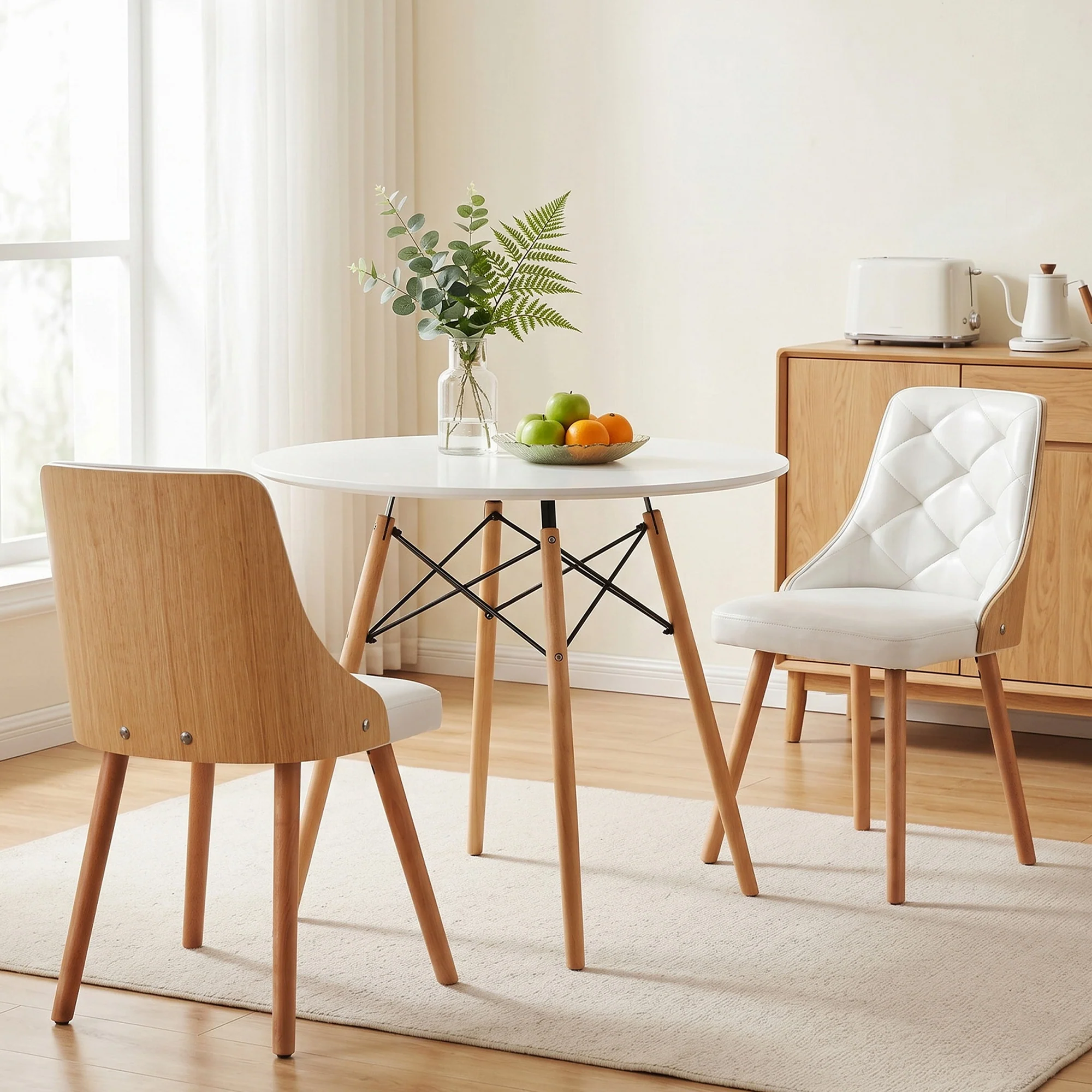 Artiss Dining Table and Chairs Set 3PCS 90cm 2 Seater Round Dining Set for Kitchen, Apartment, Dining Room White - Image 5