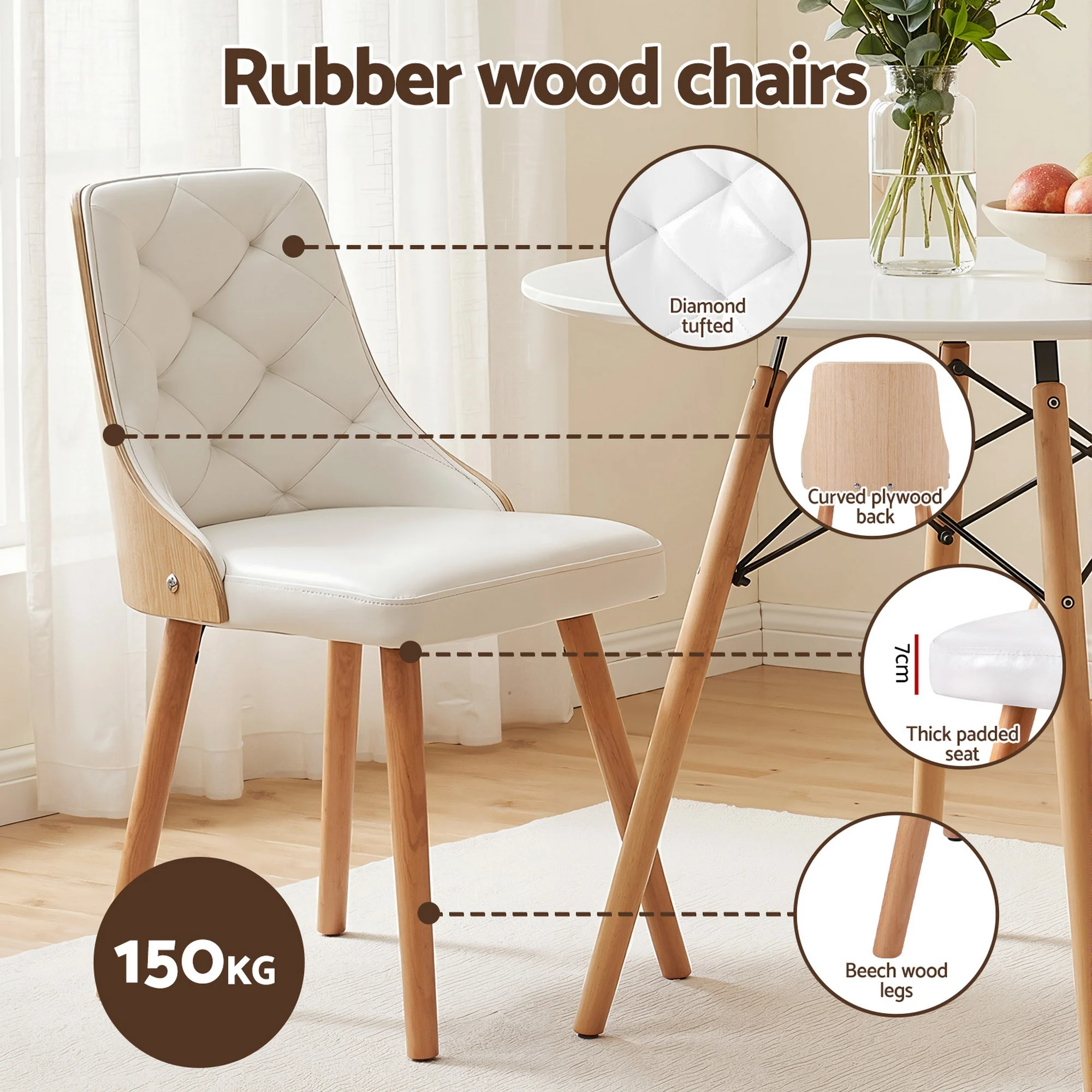 Artiss Dining Table and Chairs Set 3PCS 90cm 2 Seater Round Dining Set for Kitchen, Apartment, Dining Room White - Image 7